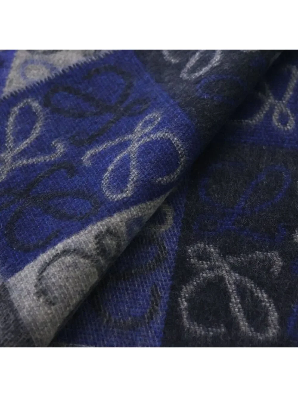 Loewe Anagram Logo Shawl Scarf Wool Cashmere Blue Gray